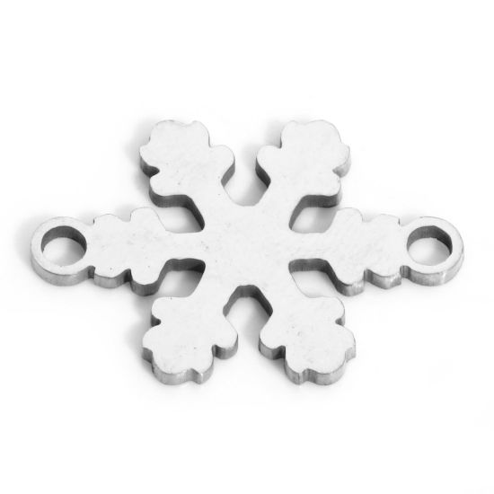 Image de 5 Pcs Connecteurs Pendentifs Breloques en 202 Acier Inoxydable Flocon de Neige de Noël Argent Mat 19mm x 13mm