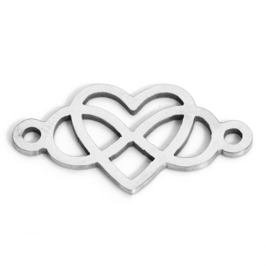 Image de 5 Pcs Connecteurs Pendentifs Breloques en 202 Acier Inoxydable Symbole"Infini" Argent Mat Cœur 24.5mm x 13mm