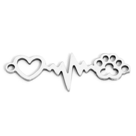 Picture of 5 PCs Eco-friendly 202 Stainless Steel Pet Memorial Connectors Charms Pendants Silver Tone Heartbeat/ Electrocardiogram Paw Print Hollow 3.3cm x 1.2cm