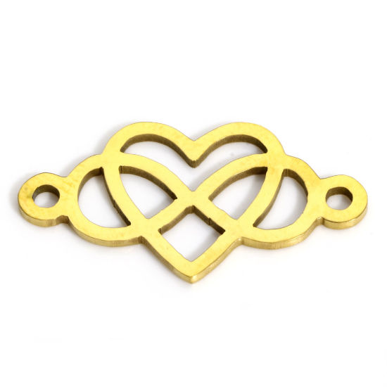 Picture of 5 PCs 202 Stainless Steel Connectors Charms Pendants Gold Plated Infinity Symbol Heart 24.5mm x 13mm