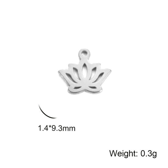 Immagine di 5 Pz 304 Acciaio Inossidabile Religione Charms Fiore Di Loto Tono Argento Filigrana 14mm x 9.5mm