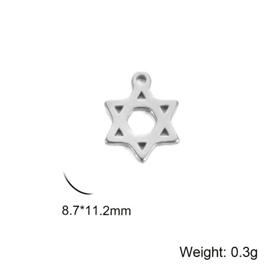 Immagine di 5 Pz 304 Acciaio Inossidabile Religione Charms Stella a Sei Punte Tono Argento Filigrana 8.5mm x 11mm