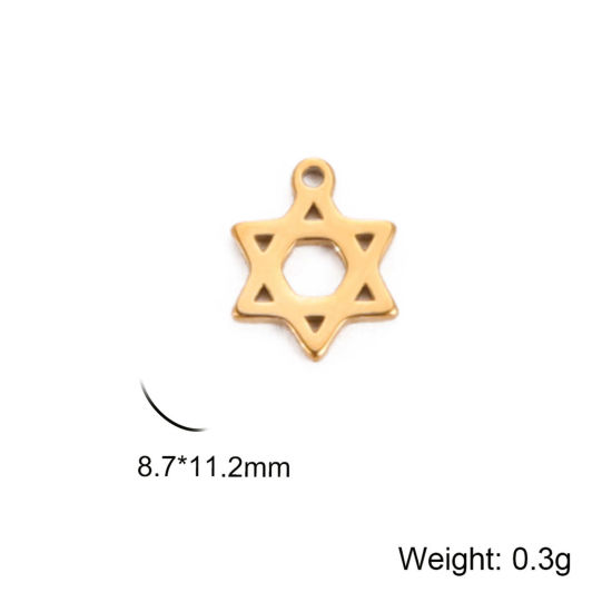 Immagine di 5 Pz 304 Acciaio Inossidabile Religione Ciondoli Oro Placcato Stella a Sei Punte Filigrana 11mm x 8.5mm
