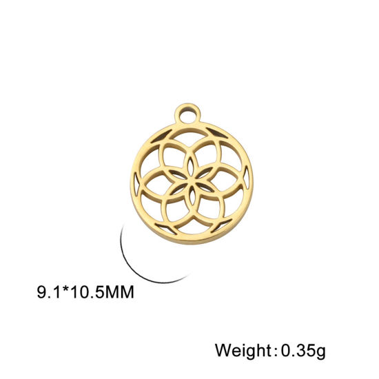Immagine di 5 Pz 304 Acciaio Inossidabile Religione Charms Tondo Oro Placcato Filigrana Filigrana 9mm x 10.5mm