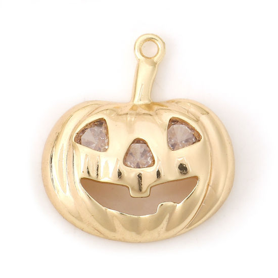 Picture of 2 PCs Brass Halloween Charms 18K Real Gold Plated Pumpkin Ghost Face 20mm x 18mm