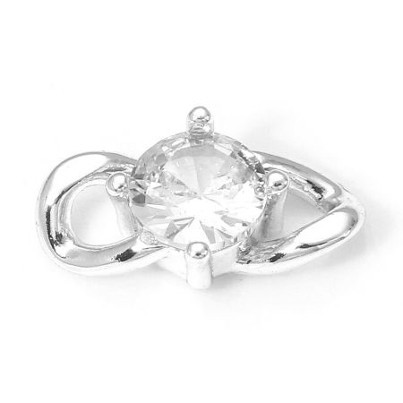 Picture of 2 PCs Brass Connectors Charms Pendants Real Platinum Plated Clear Cubic Zirconia 14.5mm x 7.5mm