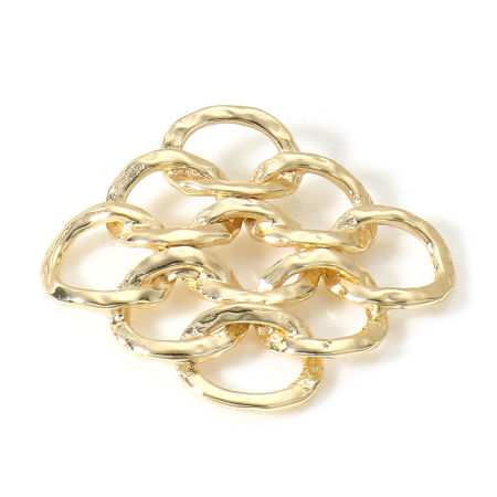 Picture of 2 PCs Brass Connectors Charms Pendants Rope Knot 18K Real Gold Plated Hollow 25.5mm x 21.5mm