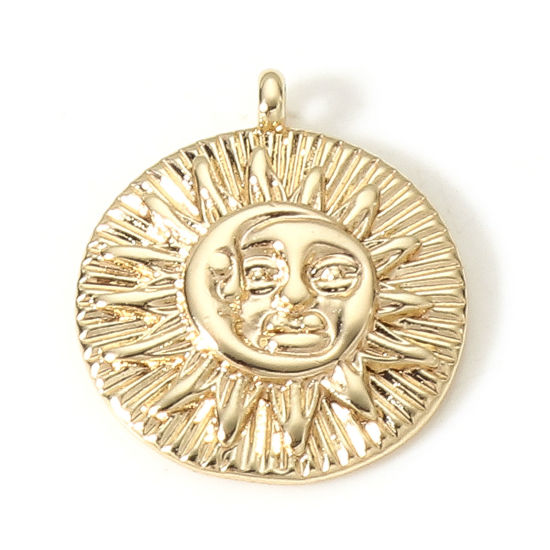 Bild von 2 Stück Messing Galaxis Charms 18K Echtgold plattiert Rund Sonne und Mondgesicht 16mm x 14mm