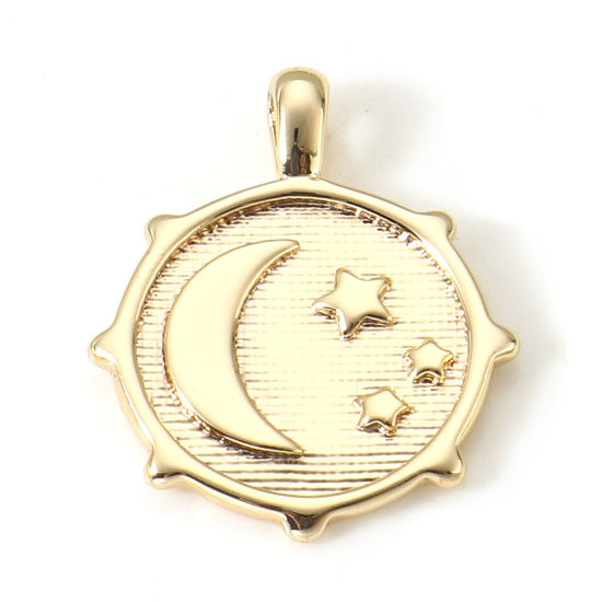 Bild von 2 Stück Messing Galaxis Charms 18K Echtgold plattiert Stern Mond 16mm x 13mm