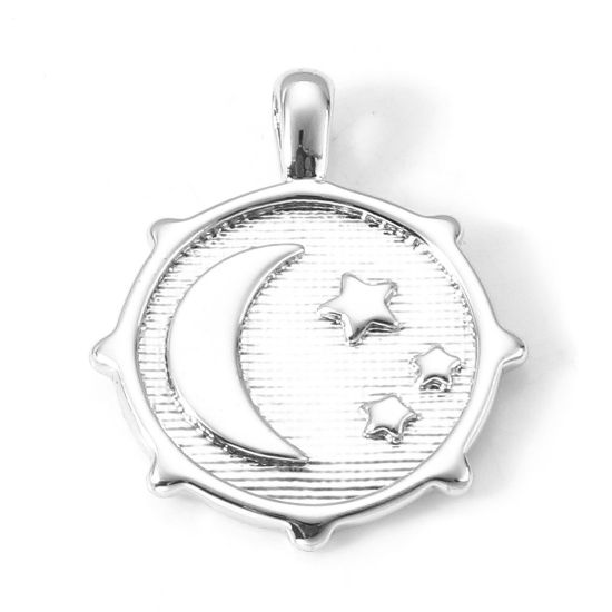 Bild von 2 Stück Messing Galaxis Charms Echt Platin plattiert Stern Mond 16mm x 13mm