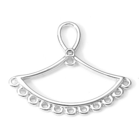 Picture of 2 PCs Brass Chandelier Connectors Fan-shaped Real Platinum Plated Clear Cubic Zirconia 28mm x 24mm