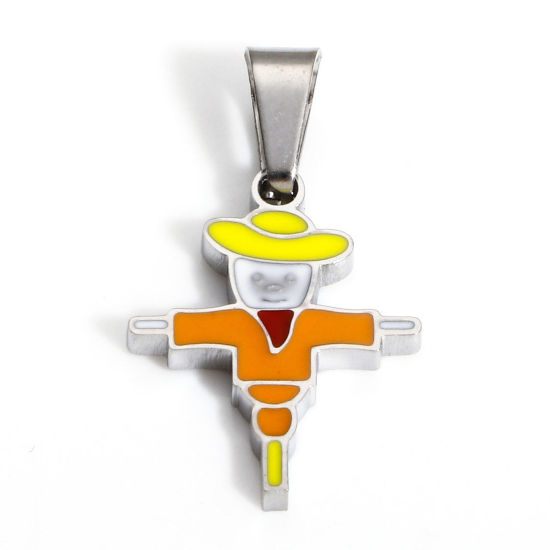 Immagine di 1 Pz 304 Acciaio Inossidabile Ciondoli Pendenti Halloween Spaventapasseri Tono Argento Smalto 22mm x 12mm