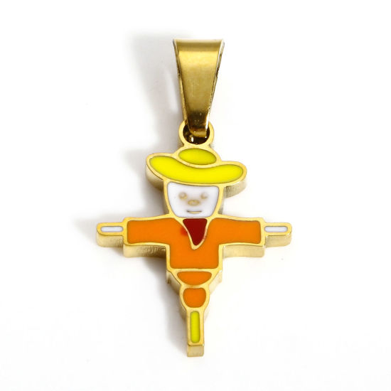 Immagine di 1 Pz Placcatura Sottovuoto 304 Acciaio Inossidabile Ciondoli Pendenti Halloween Spaventapasseri Placcato Oro 18K Smalto 22mm x 12mm
