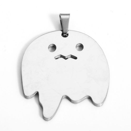 Picture of 1 Piece 304 Stainless Steel Pendants Silver Tone Halloween Ghost 3.6cm x 2.4cm