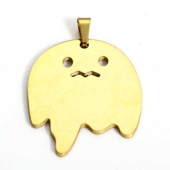 Picture of 1 Piece Vacuum Plating 304 Stainless Steel Pendants 18K Gold Plated Halloween Ghost 3.6cm x 2.4cm