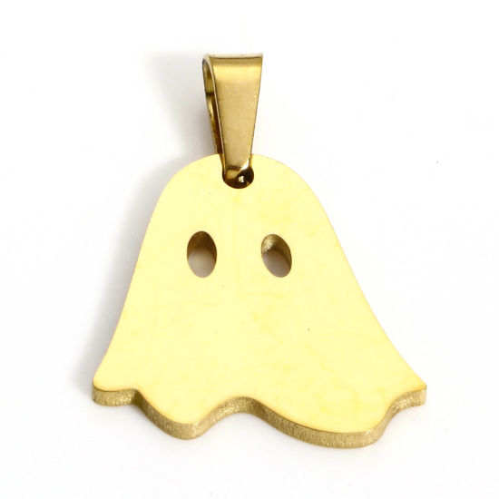 Picture of 1 Piece Vacuum Plating 304 Stainless Steel Charm Pendant 18K Gold Plated Halloween Ghost 23mm x 16.5mm