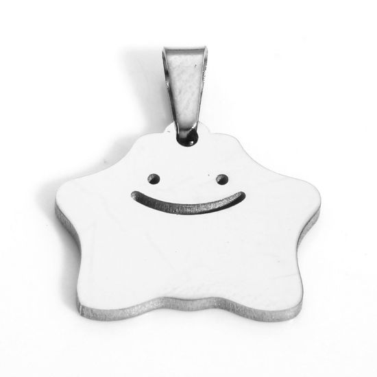 Picture of 1 Piece 304 Stainless Steel Charm Pendant Silver Tone Halloween Ghost Pentagram Star 21mm x 18mm