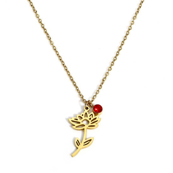Immagine di 1 Pz Placcatura Sottovuoto PVD Ecologica Squisito Fiore del Mese di Nascita Placcato Oro 18K 304 Acciaio Inossidabile Catena a Cavo Luglio Fiore di Ninfea Collana Per Donne Regalo 44cm Lunghezza