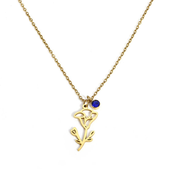 Immagine di 1 Pz Placcatura Sottovuoto PVD Ecologica Squisito Fiore del Mese di Nascita Placcato Oro 18K 304 Acciaio Inossidabile Catena a Cavo Settembre Fiore di Gloria di Mattina Collana Per Donne Regalo 44cm Lunghezza