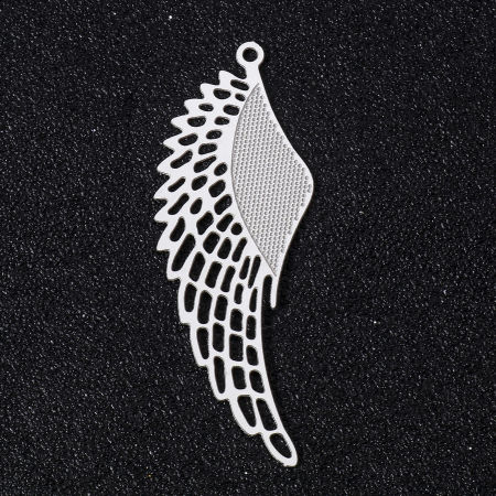 Image de 5 Pcs Pendentifs en 304 Acier Inoxydable Estampe en Filigrane Aile Argent Mat Creux 50mm x 18mm