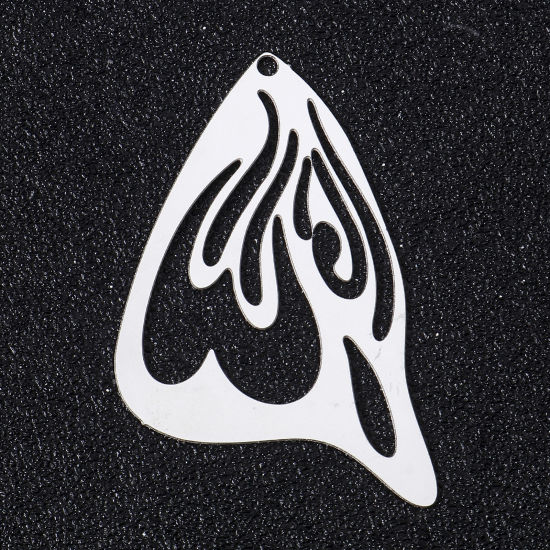 Picture of 5 PCs 304 Stainless Steel Filigree Stamping Pendants Silver Tone Wing Hollow 44mm x 27mm