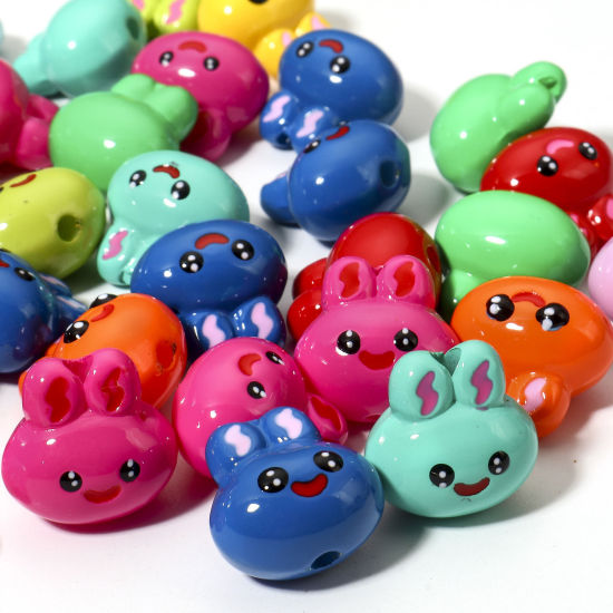 Picture of 10 PCs Acrylic Beads For DIY Charm Jewelry Making At Random Mixed Color Rabbit Animal Eye 3D About 17mm x 16.5mm, Hole: Approx 2.6mm