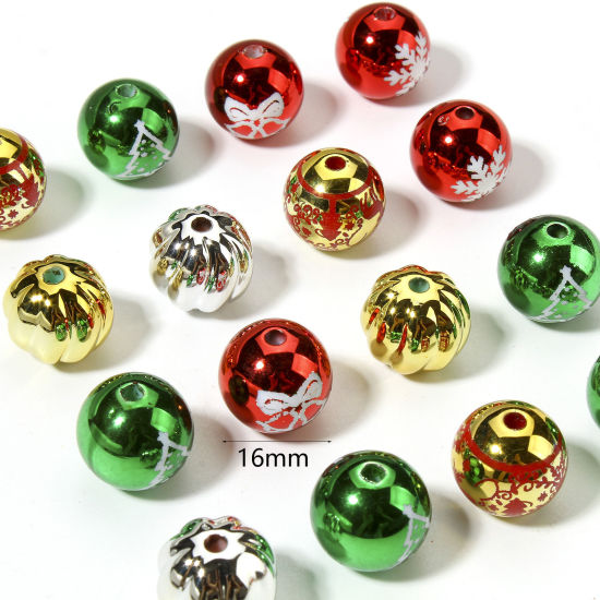 Bild von 10 Stück Acryl Weihnachten Perlen für die Herstellung von DIY-Charme-Schmuck Zufällig Gemischte Farben Rund ca. 16mm D., Loch:ca. 2.6mm