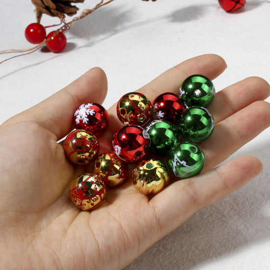 Image de 10 Pcs Perles pour DIY Fabrication de Bijoux de Charme en Acrylique Noël Couleur Mélangée Au Hasard Rond Env. 16mm Dia, Trou: env. 2.6mm