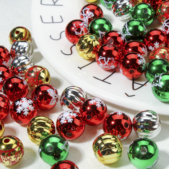 Image de 10 Pcs Perles pour DIY Fabrication de Bijoux de Charme en Acrylique Noël Couleur Mélangée Au Hasard Rond Env. 16mm Dia, Trou: env. 2.6mm