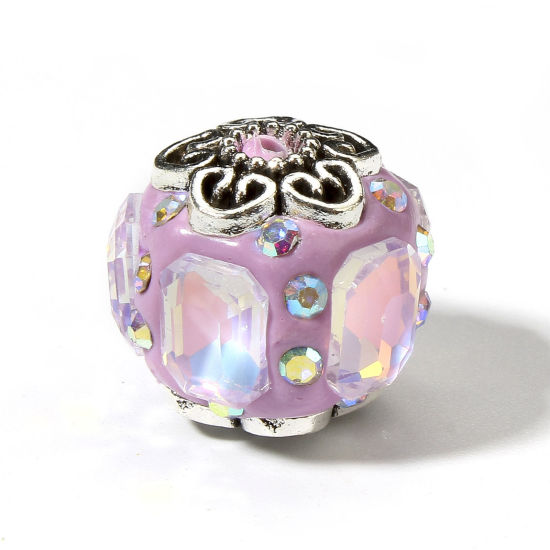 Picture of 2 PCs Polymer Clay Beads For DIY Jewelry Making Ball Mauve AB Color Rhinestone About 17mm Dia, Hole: Approx 1.8mm