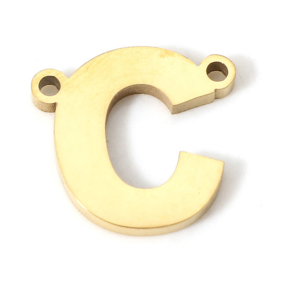 Picture of 5 PCs 304 Stainless Steel Connectors Charms Pendants Gold Plated Capital Alphabet/ Letter Message " C " 12mm x 11mm