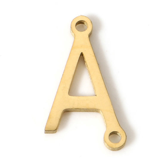 Picture of 5 PCs 304 Stainless Steel Connectors Charms Pendants Gold Plated Capital Alphabet/ Letter Message " A " 12mm x 7mm