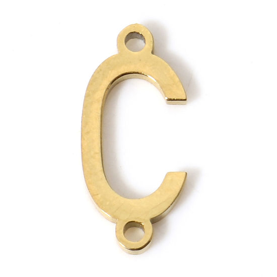 Picture of 5 PCs 304 Stainless Steel Connectors Charms Pendants Gold Plated Capital Alphabet/ Letter Message " C " 12mm x 5mm