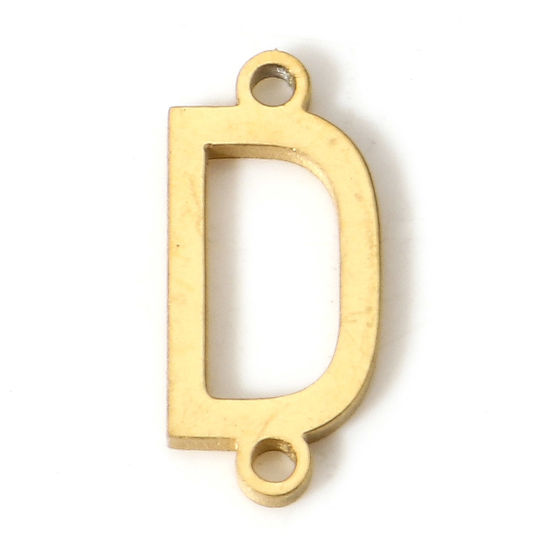 Picture of 5 PCs 304 Stainless Steel Connectors Charms Pendants Gold Plated Capital Alphabet/ Letter Message " D " 12mm x 5mm