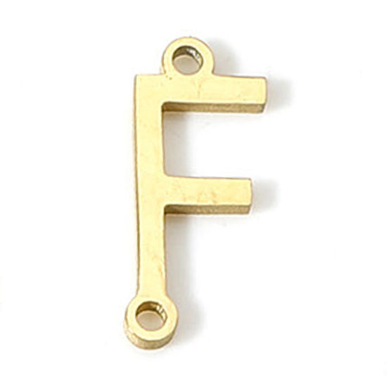 Picture of 5 PCs 304 Stainless Steel Connectors Charms Pendants Gold Plated Capital Alphabet/ Letter Message " F " 12mm x 5mm