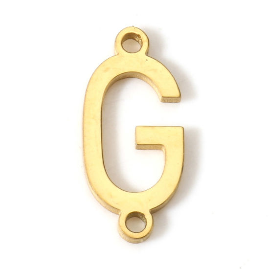 Picture of 5 PCs 304 Stainless Steel Connectors Charms Pendants Gold Plated Capital Alphabet/ Letter Message " G " 12mm x 5.5mm