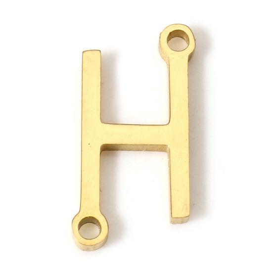 Picture of 5 PCs 304 Stainless Steel Connectors Charms Pendants Gold Plated Capital Alphabet/ Letter Message " H " 12mm x 6mm