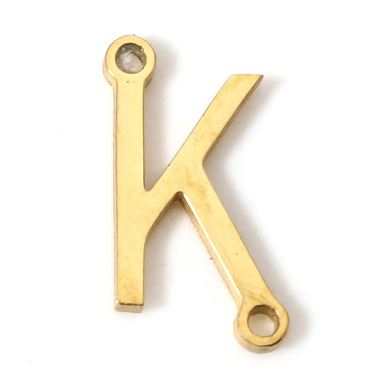 Picture of 5 PCs 304 Stainless Steel Connectors Charms Pendants Gold Plated Capital Alphabet/ Letter Message " K " 12mm x 6mm