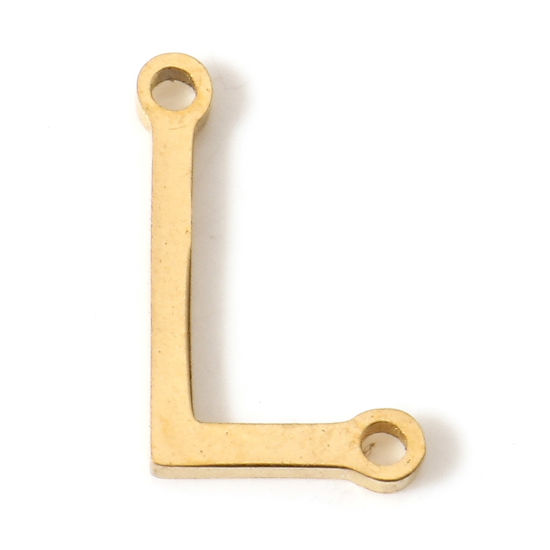 Picture of 5 PCs 304 Stainless Steel Connectors Charms Pendants Gold Plated Capital Alphabet/ Letter Message " L " 11mm x 7mm
