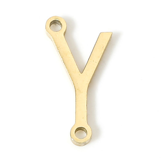Picture of 5 PCs 304 Stainless Steel Connectors Charms Pendants Gold Plated Capital Alphabet/ Letter Message " Y " 12mm x 6mm