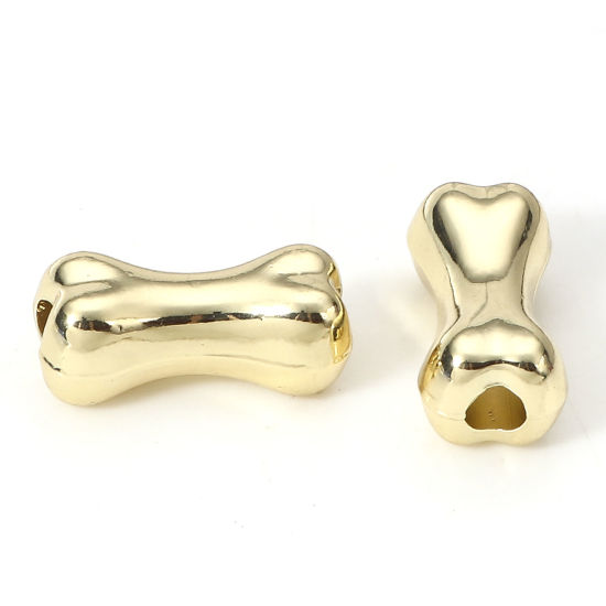 Picture of 10 PCs Zinc Based Alloy Pet Memorial Spacer Beads For DIY Charm Jewelry Making Gold Plated Bone Painted About 15mm x 7mm, Hole: Approx 2.5mm
