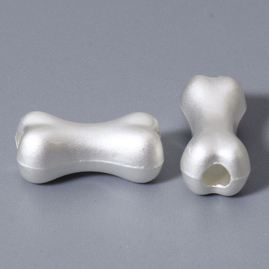 Image de 10 Pcs Perles pour DIY Fabrication de Bijoux de Charme en Alliage de Zinc Mémorial d'Animaux Domestiques Blanc d'Argent OS Laqué 15mm x 7mm, Trou: env. 2.5mm