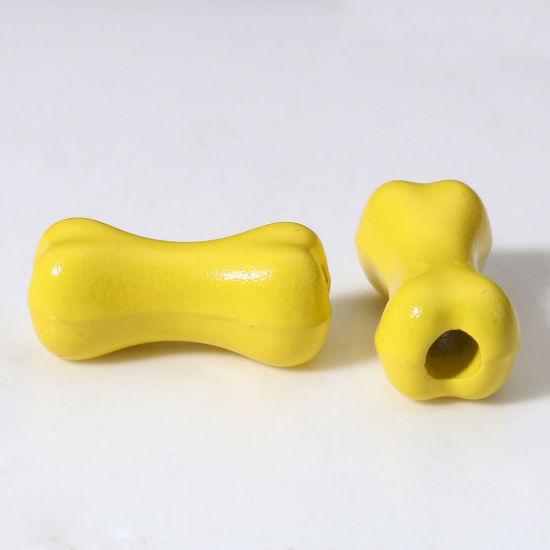Picture of 10 PCs Zinc Based Alloy Pet Memorial Spacer Beads For DIY Charm Jewelry Making Yellow Bone Painted About 15mm x 7mm, Hole: Approx 2.5mm