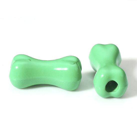Picture of 10 PCs Zinc Based Alloy Pet Memorial Spacer Beads For DIY Charm Jewelry Making Green Bone Painted About 15mm x 7mm, Hole: Approx 2.5mm