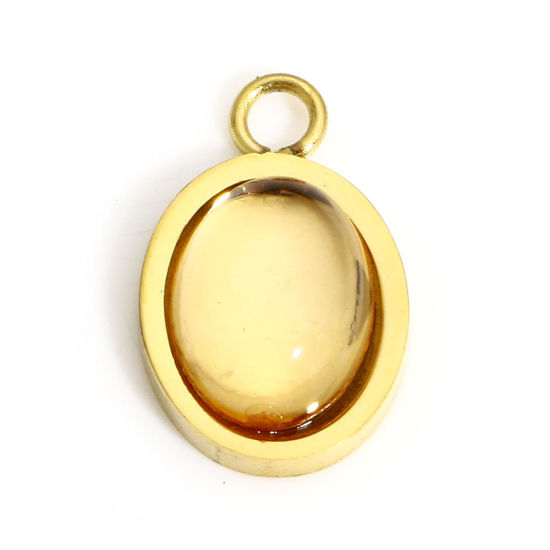 Immagine di 1 Pz Placcatura Sottovuoto Ecologica 316L Acciaio inossidabile Serie Geometry Charms Ovale Oro Placcato Champagne 13mm x 8mm