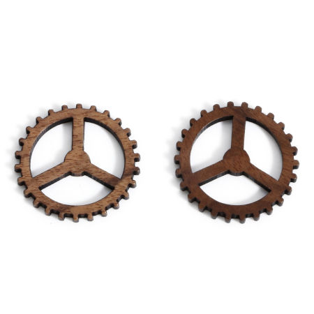 Picture of 5 PCs Natural Wood Steampunk Embellishments Scrapbooking Gear Brown 24mm x 24mm