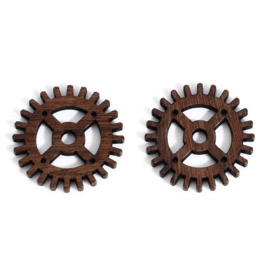 Picture of 5 PCs Wood Steampunk Embellishments Scrapbooking Gear Brown 24mm x 24mm