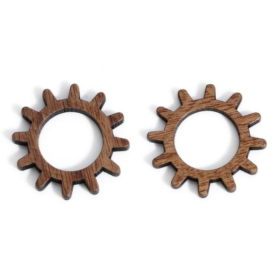 Picture of 5 PCs Wood Steampunk Embellishments Scrapbooking Gear Brown 24mm x 24mm