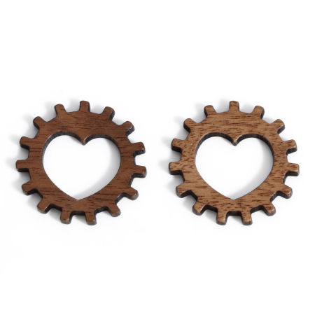 Bild von 5 Stück Natürliches Holz Cabochons Steampunk Embellishments Cabochons Scrapbooking Zahnrad Braun 24mm x 23mm