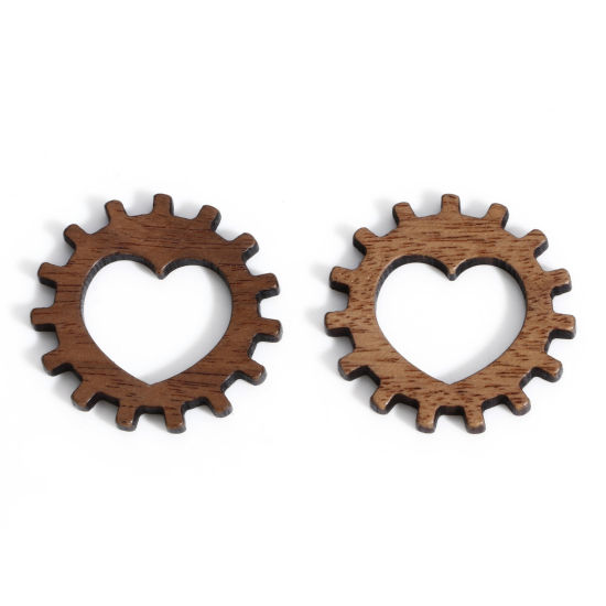 Picture of 5 PCs Wood Steampunk Embellishments Scrapbooking Gear Brown 24mm x 23mm